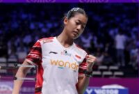 Putri Kusuma Wardani menang dua gim langsung atas tunggal putri Denmark, Line Højmark Kjaersfeldt. (Badminton Ina)
