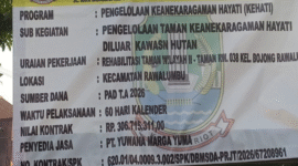 Plang Proyek rehabilitasi taman wilayah II, taman RW 38 kelurahan Bojong Rawalumbu oleh rekanan PT Yuwana Marga Yuma senilai 306.715.311