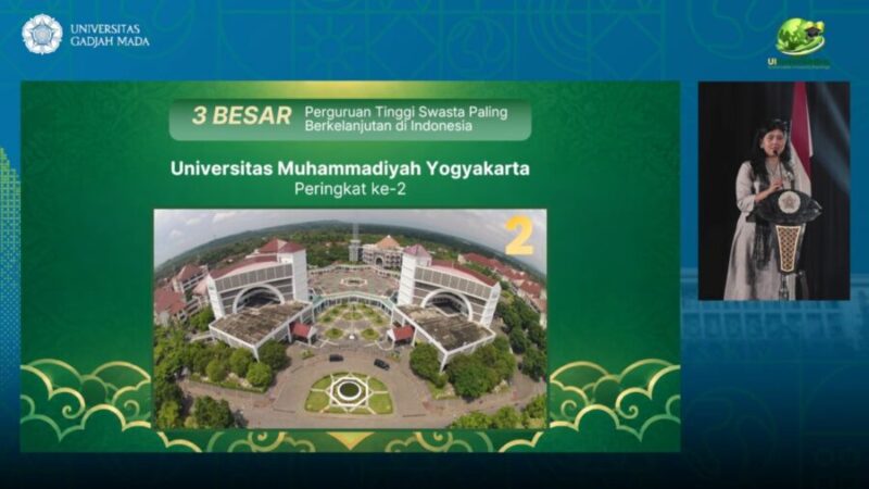 Tangkapan layar pengumuman UIGM 2026 dengan UMY meraih peringkat 2 PTS paling berkelanjutan di Indonesia