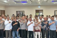 Kapolda Banten foto bersama peserta Uji Kompetensi Wartawan (UKW) PWI Banten Angkatan ke-28 di Aula Serba Guna Polda Banten, Serang