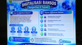 ayar presentasi menampilkan alur dan tujuan Digitalisasi Bantuan Sosial (Bansos) dalam Rapat Percepatan Implementasi Perlindungan Sosial Tahun 2026