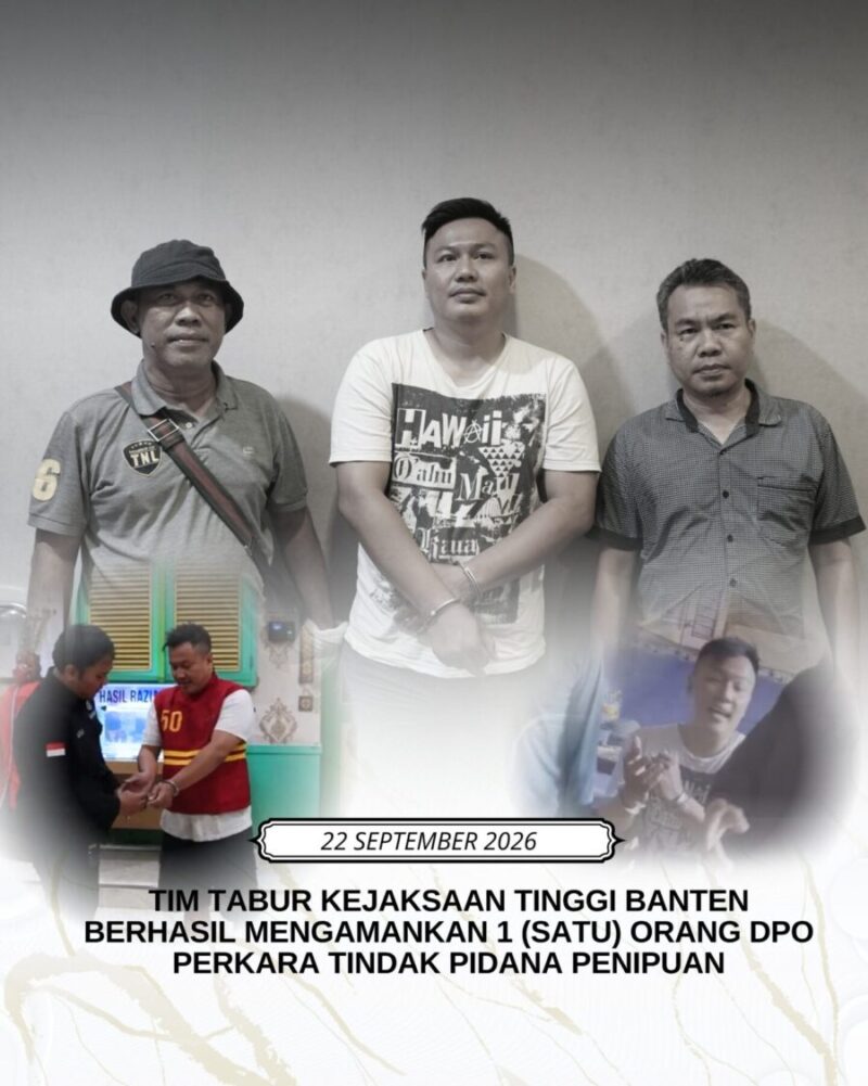 Tim Tabur Kejaksaan Tinggi Banten bersama Tim Intelijen Kejari Kabupaten Tegal mengamankan terpidana berinisial YAKH alias Tio, buronan (DPO) perkara penipuan Kejari Kota Tangerang, di Kabupaten Tegal, Jawa Tengah, Selasa (22/9/2026).