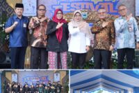 Bupati Pandeglang Rd. Dewi Setiani bersama jajaran Forkopimda dan tamu undangan menghadiri Festival Bubur Tebusi di Kabupaten Pandeglang, menampilkan penampilan seni anak-anak serta sesi foto bersama para pejabat daerah. (Foto: Pemkab Pandeglang)