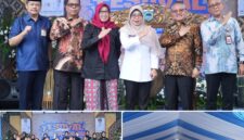 Bupati Pandeglang Rd. Dewi Setiani bersama jajaran Forkopimda dan tamu undangan menghadiri Festival Bubur Tebusi di Kabupaten Pandeglang, menampilkan penampilan seni anak-anak serta sesi foto bersama para pejabat daerah. (Foto: Pemkab Pandeglang)
